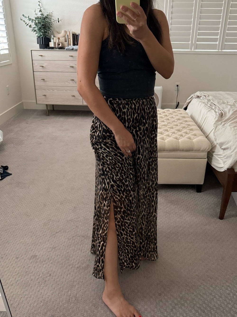 Banana Republic Petite Maxi Skirt with Side Slits in Brown Leopard Print
